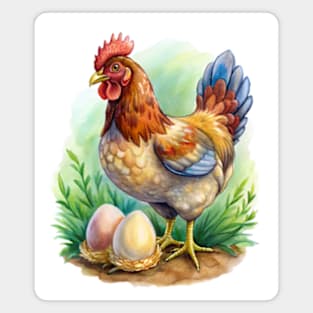 Watercolor Egger Chicken with Eggs Magnet